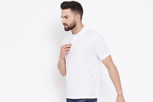 Solid Half Sleeves Mens Polo T-Shirt White