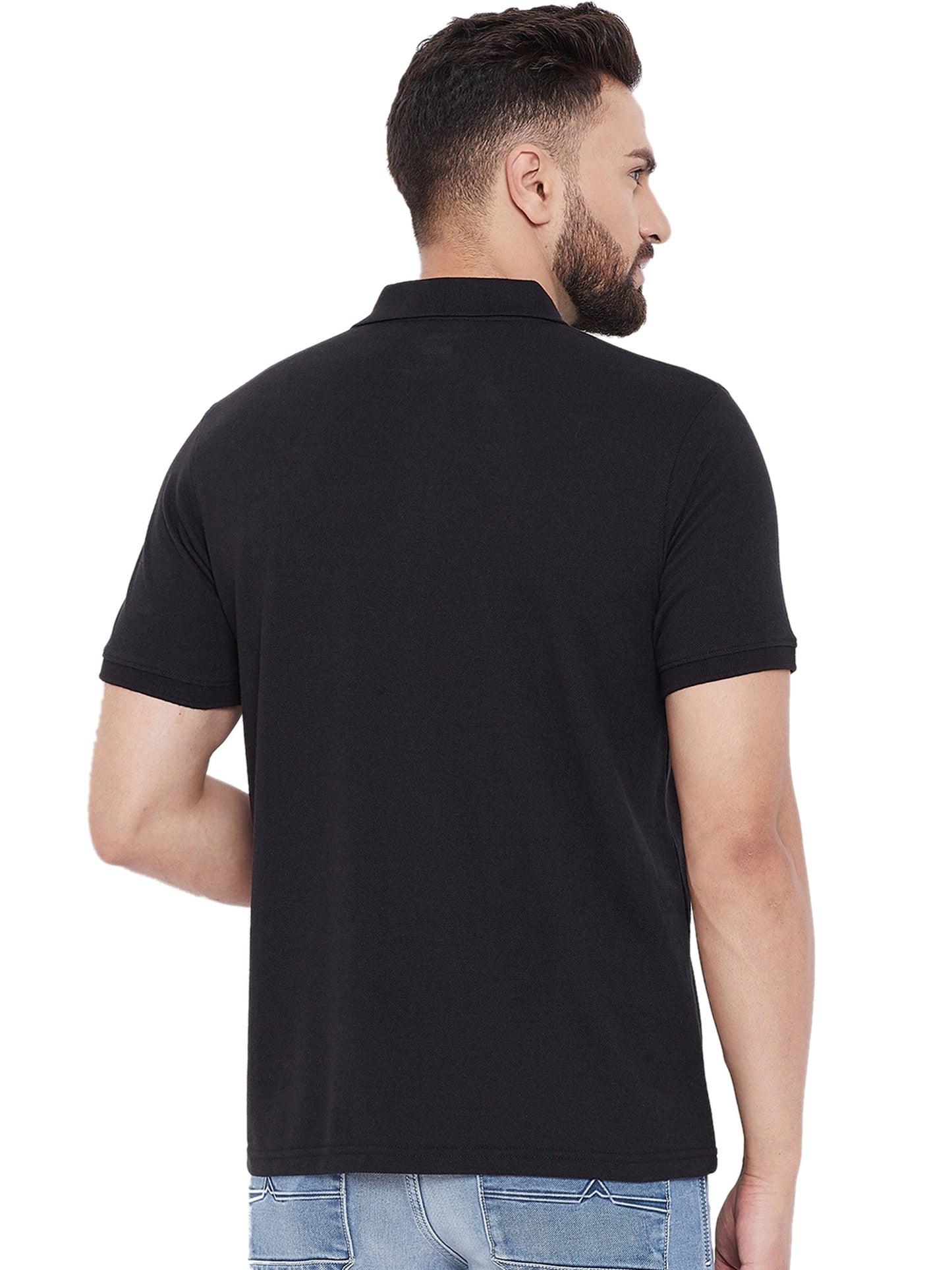 Solid Half Sleeves Mens Polo T-Shirt Black