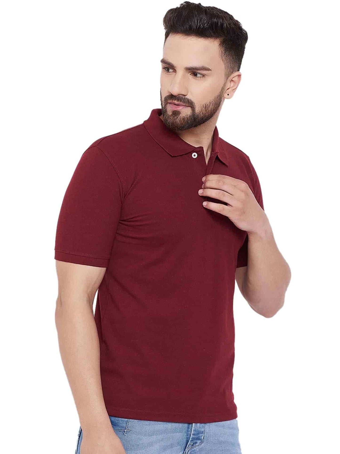 Solid Half Sleeves Mens Polo T-Shirt Maroon Red