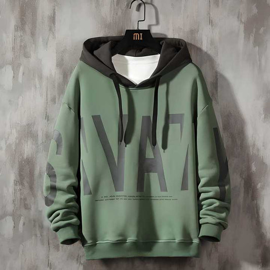 Mens Fleece Full Sleeves Printed Hoodie Olive Green