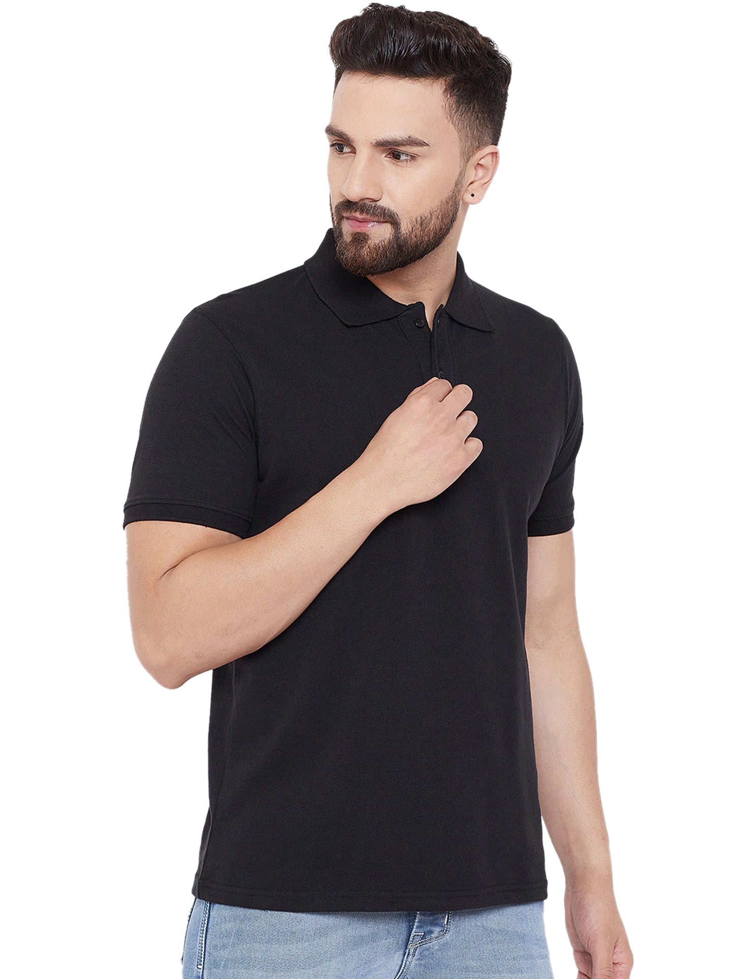 Solid Half Sleeves Mens Polo T-Shirt Black