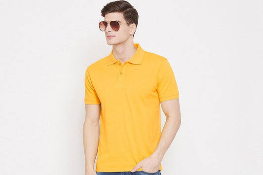 Solid Half Sleeves Mens Polo T-Shirt Yellow