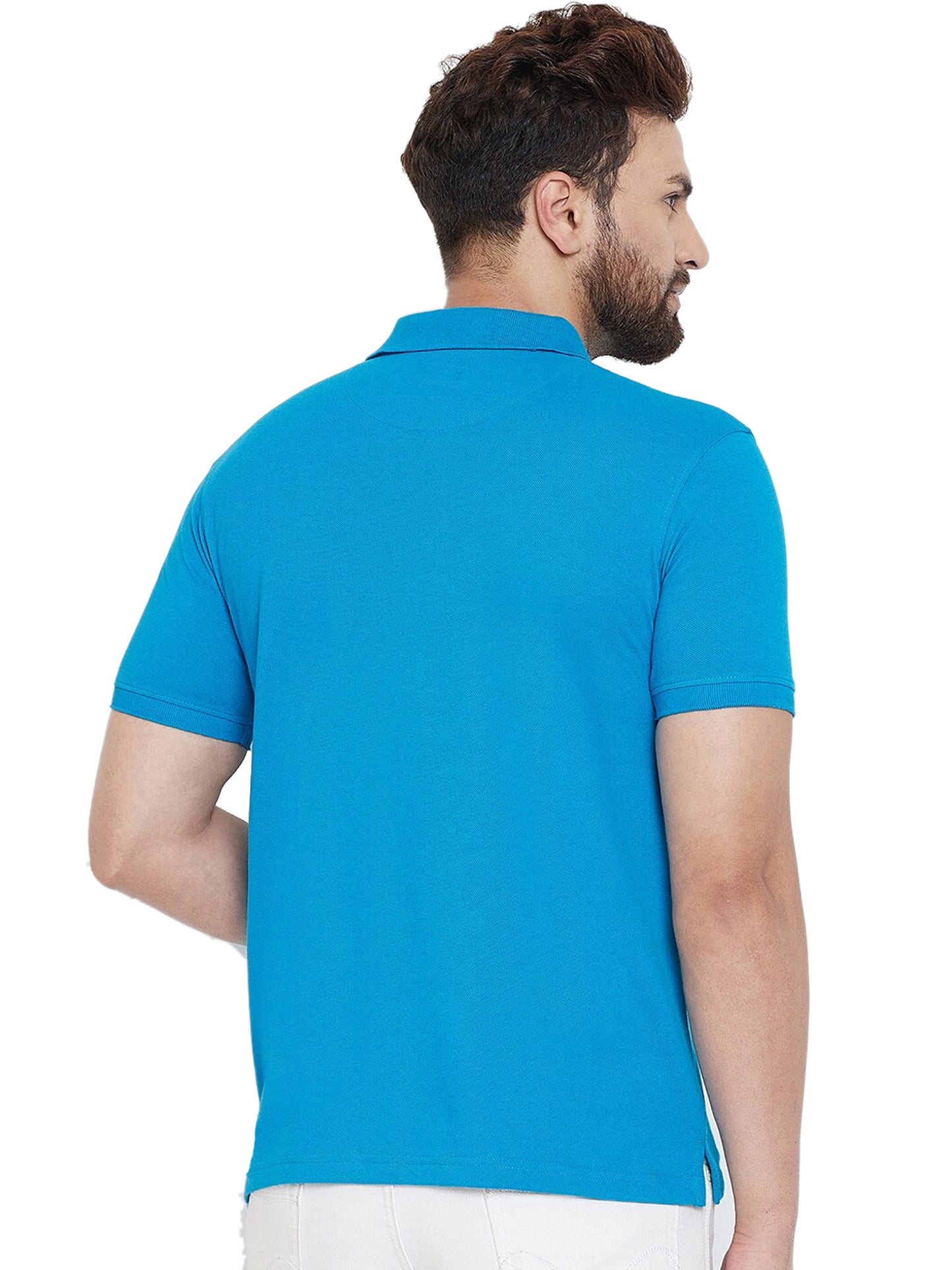 Solid Half Sleeves Mens Polo T-Shirt Light Blue