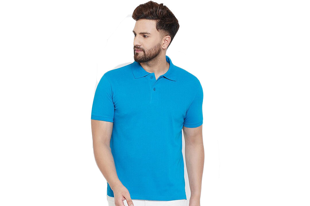 Solid Half Sleeves Mens Polo T-Shirt Light Blue