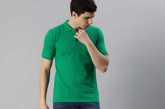 Solid Half Sleeves Mens Polo T-Shirt Green