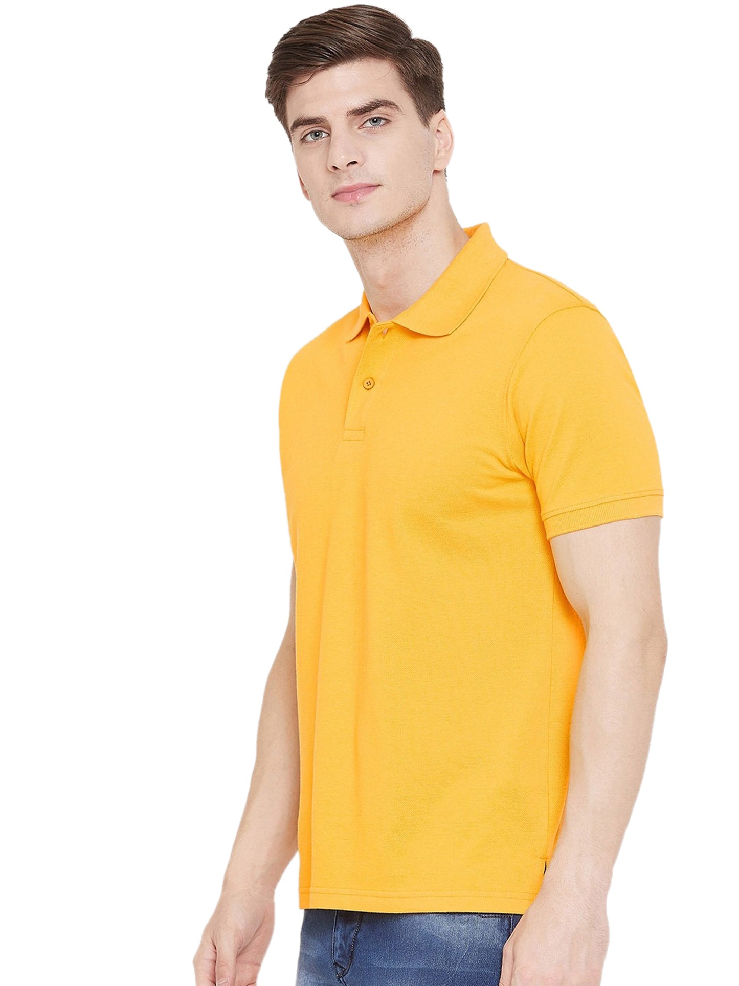 Solid Half Sleeves Mens Polo T-Shirt Yellow