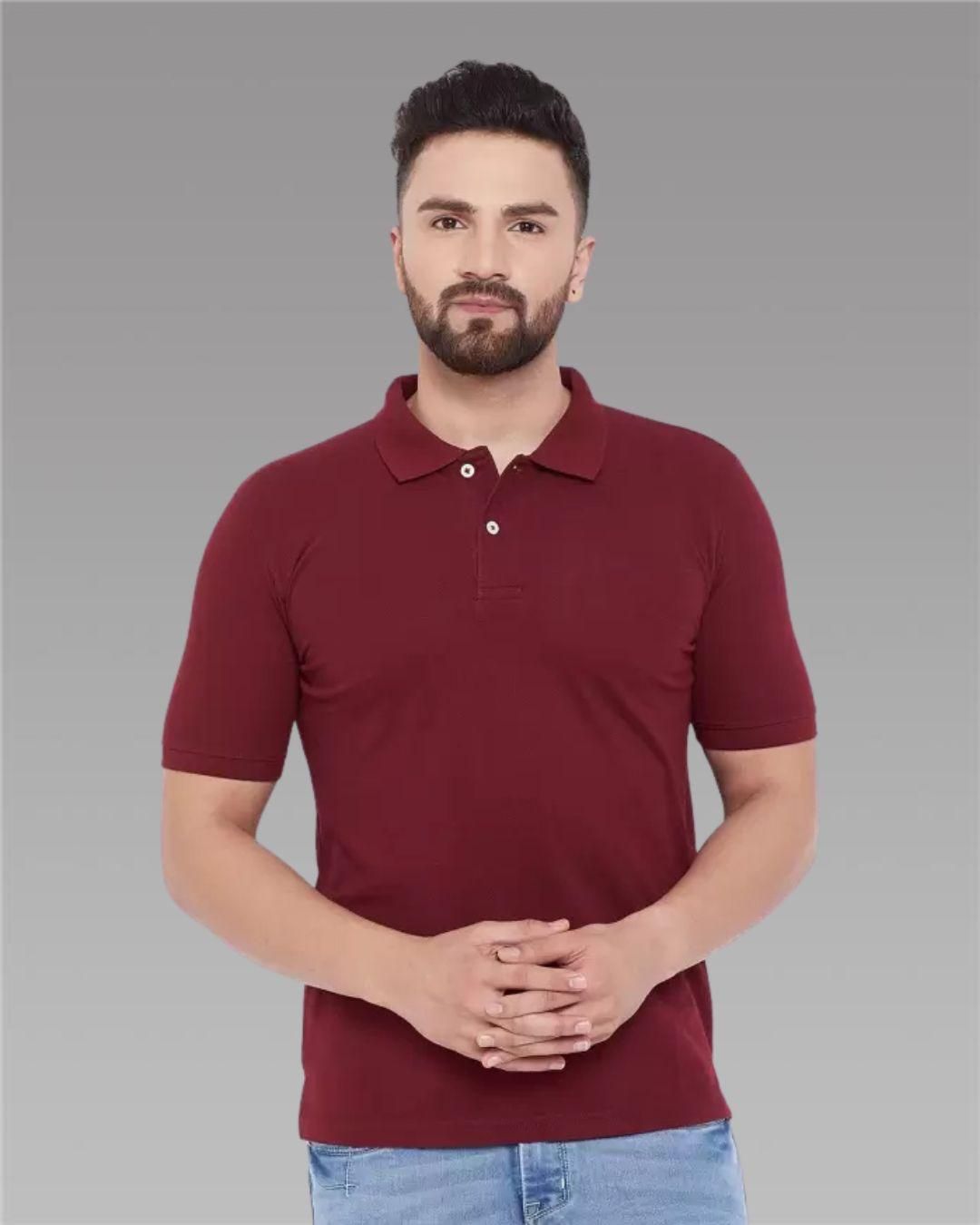 Solid Half Sleeves Mens Polo T-Shirt Maroon Red