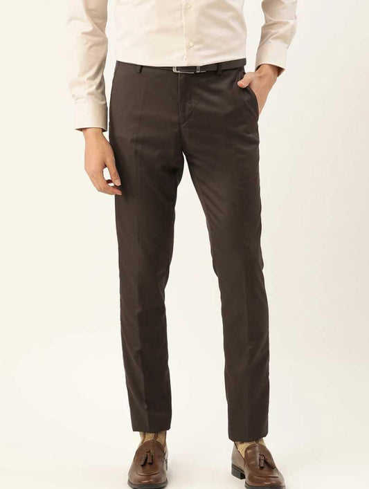 Lycra Regular Fit Mens Formal brown Trousers