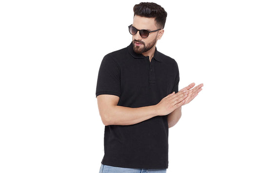 Solid Half Sleeves Mens Polo T-Shirt Black