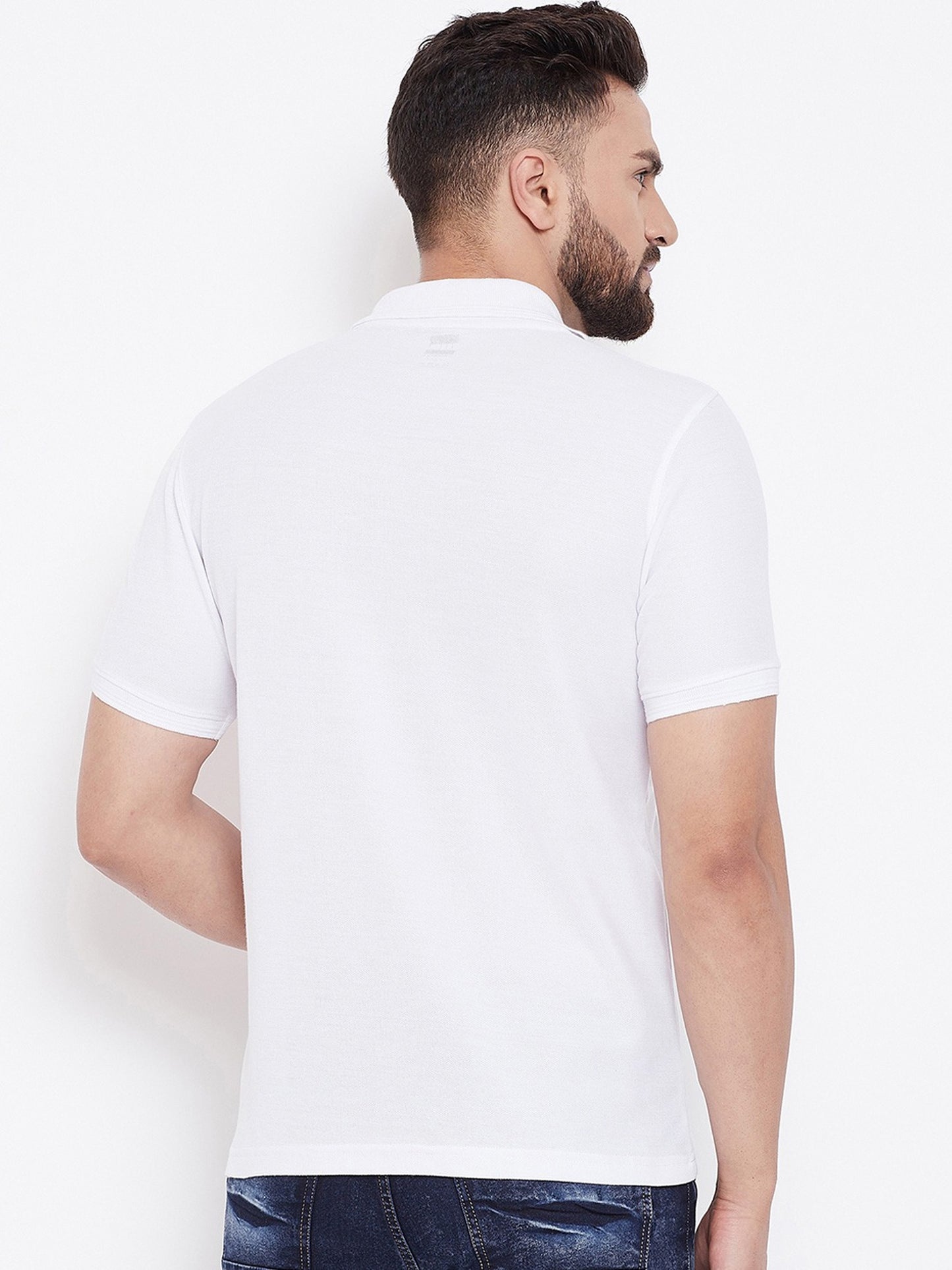 Solid Half Sleeves Mens Polo T-Shirt White