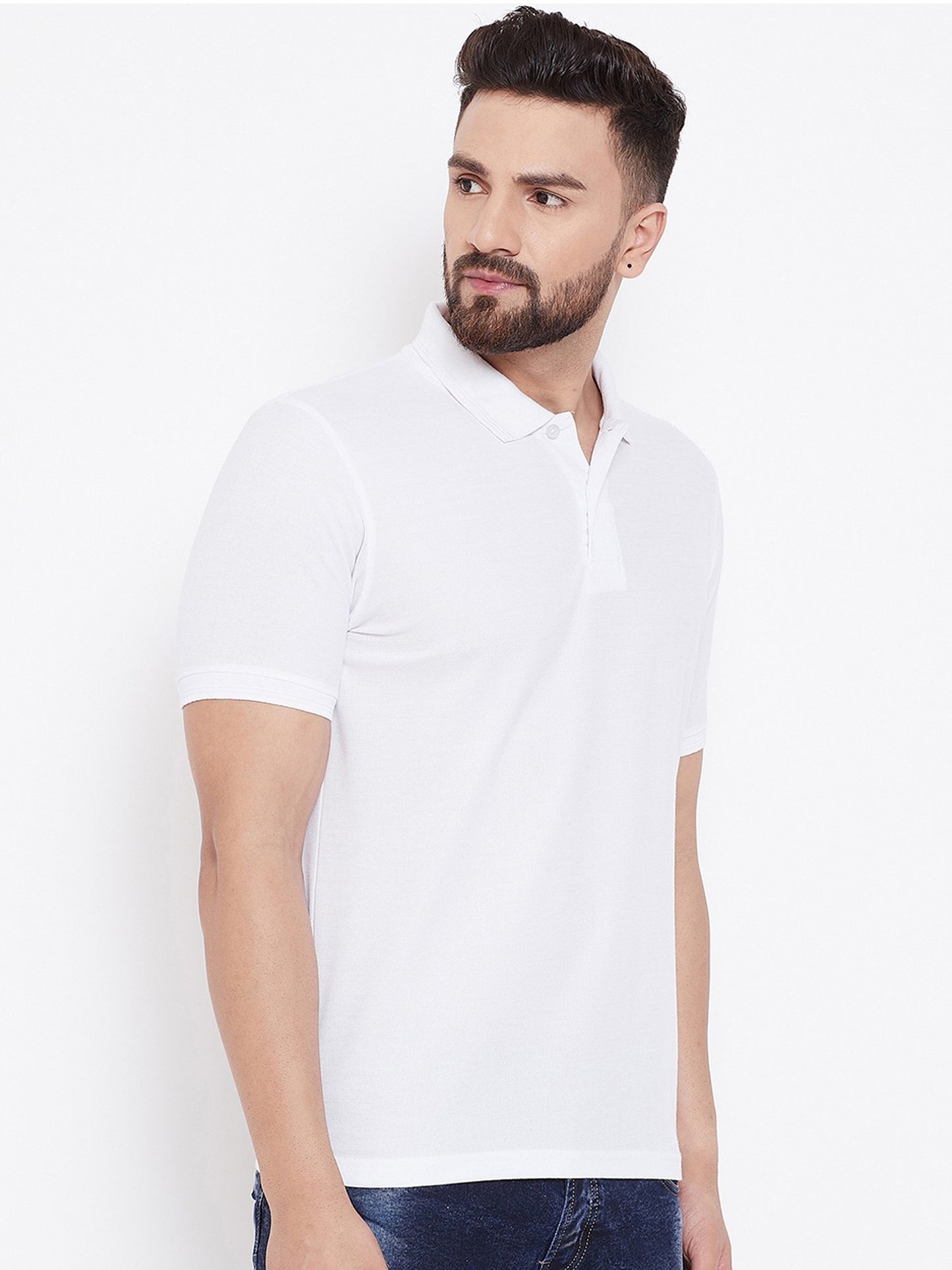 Solid Half Sleeves Mens Polo T-Shirt White