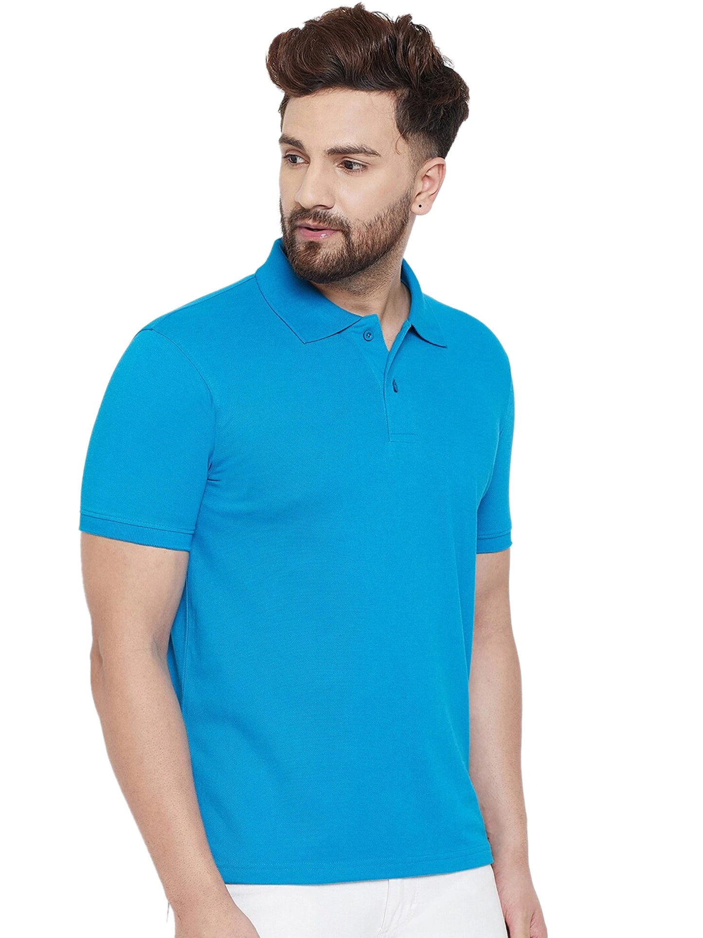 Solid Half Sleeves Mens Polo T-Shirt Light Blue