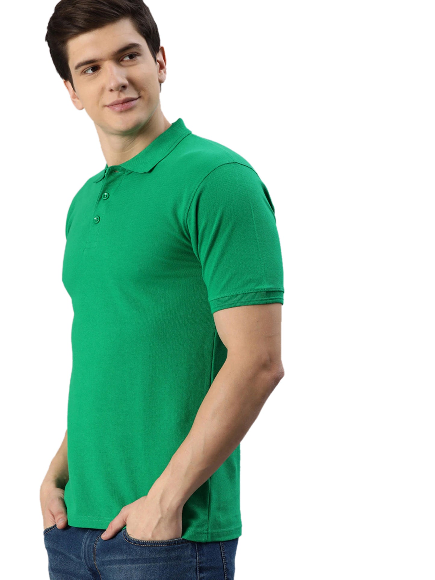 Solid Half Sleeves Mens Polo T-Shirt Green