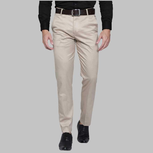 Lycra Regular Fit Mens Formal Beige Trousers